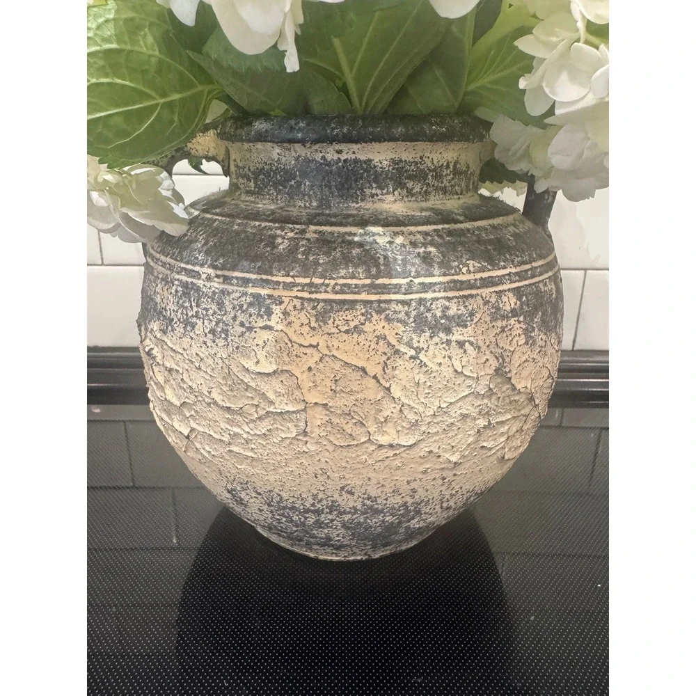 Rustic Distressed Terracotta Amphora Vase Double Handle Textured‎ Aged Pottery
